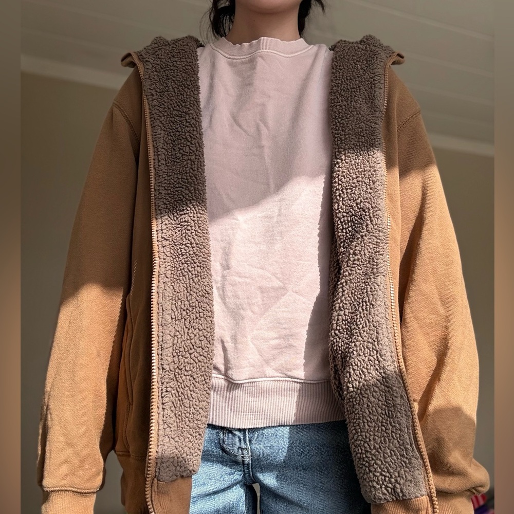 Tan Sherpa-Lined Hoodie
